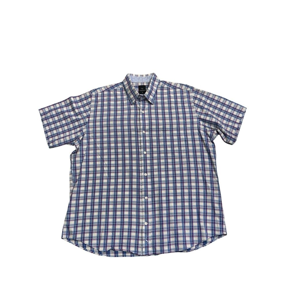 TailorByrd Plaid Button Down Shirt Men’s XL Short Sleeve Cotton Blue Red Casual